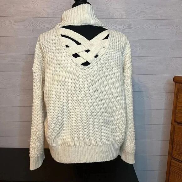 Skies Are Blue cream chunky knit sweater Size LP - Picture 2 of 5